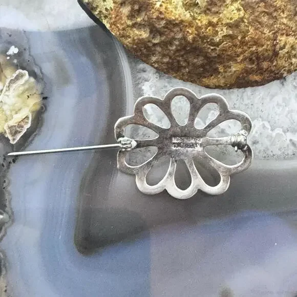 R. Wilson Navajo Vintage Sterling Silver Turquoise Sandcast Brooch For Women - Picture 7 of 10